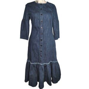 Dainty Jewells Denim Dress, Small, Button Front Ruffle Hem, Modest Cottagecore